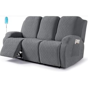 Imagem de Capas deslizantes para poltronas reclináveis com braços, conjunto de 3 capas reclináveis elásticas, protetor reclinável macio, capa de móveis adequada para animais de estimação (cinza escuro) (175-231