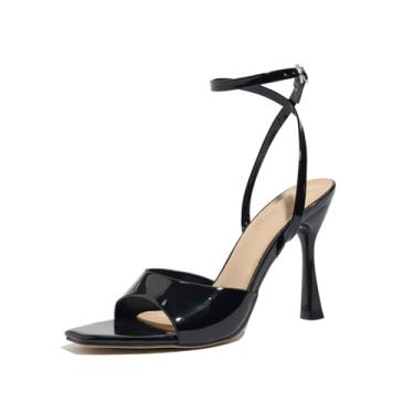 Imagem de Gecdgzs Sandálias femininas de salto aberto sensuais de salto alto, fivela com tira confortável, sapatos de festa e casamento, salto agulha de 9 cm, Preto, 35