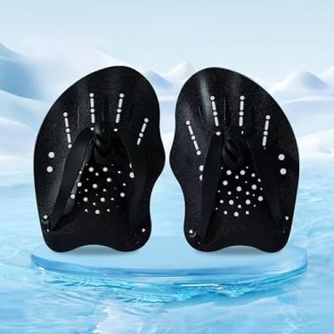 Imagem de Remos de mão de natação para homens e mulheres, equipamento de treinamento de adultos para natação de colo, melhora a velocidade e a técnica (1 par), preto