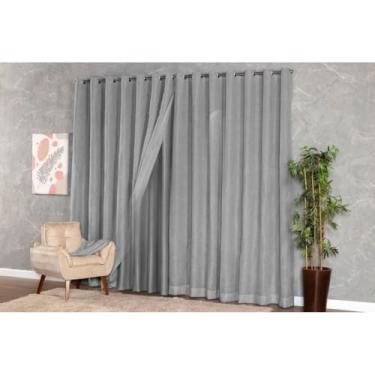 Imagem de Cortina Voil Gaze de Linho com Forro Blackout Grosso 3,00m x Alturas Variadas com Ilhós Cromado(LINHO CINZA,2,40)