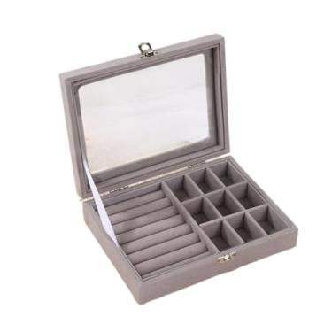 Imagem de Porta Joia Acrílico Com 3 Camadas Brinco Anel Compartimento caixa de armazenamento de jóias (1 camadas CINZA)