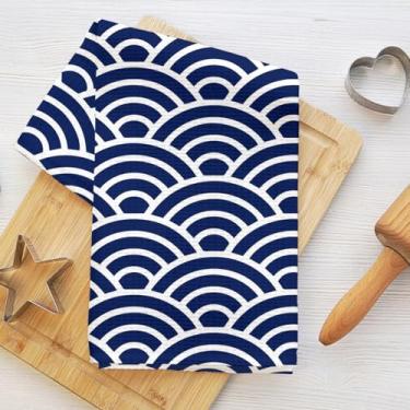 Imagem de Toalhas de cozinha estilo japonês 61 x 35 cm, padrão ondulado sem costura, toalhas de mão waffle para cozinha, decoração de casa, toalha de prato de microfibra absorvente durável, toalha de chá