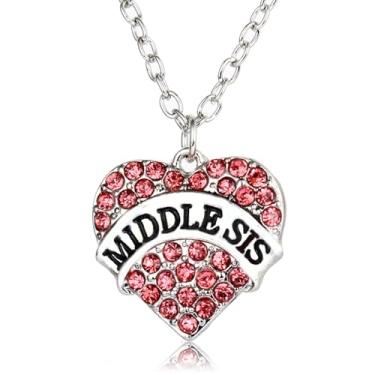 Imagem de Colar Big Sis Mid Sis Little Sister, presentes de aniversário para irmãs, pingente de coração para irmãs, One Size, Strass, Sem Pedra Preciosa