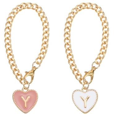 Imagem de Acessórios com pingente de letra, 2 peças de acessórios de identificação com nome em forma de coração para decoração de copos Stanley, rosa e branco, letra Y