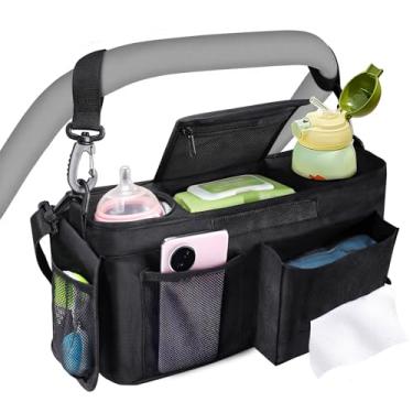 Imagem de INFANZIA Organizador universal de carrinho de bebê com suportes de copo isolados, suporte ajustável para carrinho de bebê com bolsa de telefone e alça de ombro, acessórios para carrinho de bebê