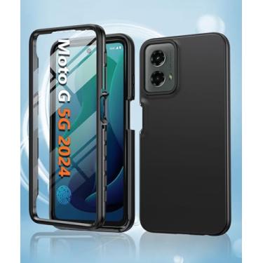 Imagem de Capa para Motorola Moto G 5G 2024: Capa protetora de silicone à prova de choque com protetor de tela integrado - Capa de proteção de TPU TPU resistente e resistente à queda de camada dupla, preta