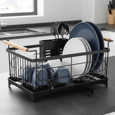 Imagem de Escorredor de Louça Premium em Aço Carbono Organizador Escorredor de Pratos Inox com Suporte para Talheres e Bandeja de Drenagem
