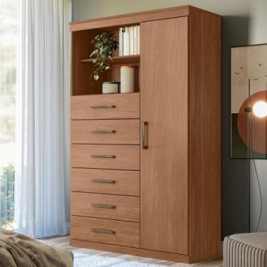 Imagem de Cômoda Califórnia 1 Porta 6 Gavetas Jatoba - Pnr Móveis, Marrom