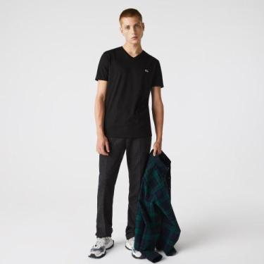 Imagem de Camiseta Lacoste de Algodão Pima Leve com Gola V, XL, Preto