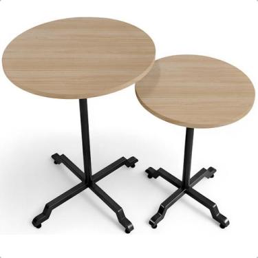 Imagem de Kit Conjunto 2 Mesas De Canto Lateral Alta E Baixa Em Aço Design Moder