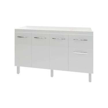 Imagem de Balcão Cozinha Armário Gabiente Pia De 140 Cm Com 4 Portas E 1 Gavetas Camila Branco