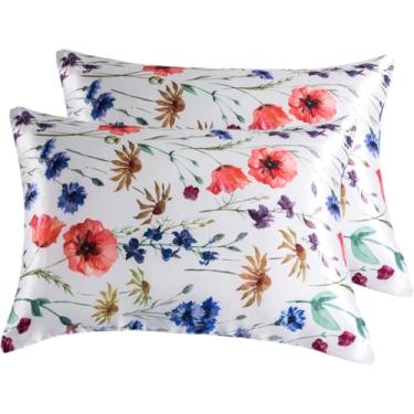 Imagem de URLINENS Fronha de cetim para cabelo e pele, super macia e refrescante, semelhante a fronhas de seda, pacote com 2 fronhas com fecho de envelope tamanho padrão, presentes para mulheres (50,8 cm x 66