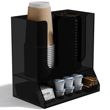 Imagem de AITEE Organizador de mesa de café de acrílico para bancada, comporta 20 xícaras, copo de café multifuncional e suporte de tampa com armazenamento de condimentos para escritório, sala de descanso e