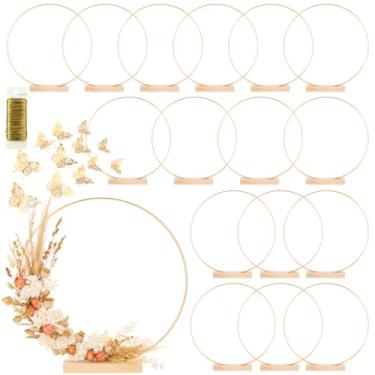 Imagem de MJRASG Pacote Com 16 Arcos Florais Suportes E Arame De 38 Jardas, 12 Pol. Anéis Metal Para Decoração Mesa Central, Artesanato, Guirlanda Macramê, Apanhador Sonhos, Guirlandas Casamento Natal, Dourad