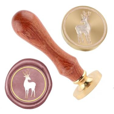 Imagem de Carimbo de lacre de cera de Natal carimbo de selagem de alce latão e uma alça de madeira carimbos cabeça para cartões de natal convites de festa carta envelope cartões de felicitações presentes
