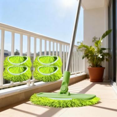 Imagem de Esfregão de fibra ultrafina reutilizável de 4 peças, pano de limpeza seco e molhado - substituição da cabeça do esfregão, material lavável para enchimento de piso doméstico