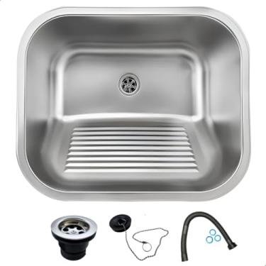 Imagem de Tanque Inox Lavanderia 50x45 Aço Inox 201 Escovado SOFTINOX com Manta Emborrachada – Tanque de Lavar Roupa de Embutir ou Sobrepor