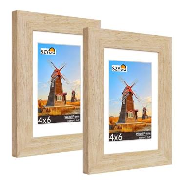 Imagem de SZYUU Conjunto de 2 porta-retratos 10 x 15 com vidro verdadeiro, resistente a arranhões, fácil de montar para parede ou mesa, decoração de escritório em casa (carvalho natural)