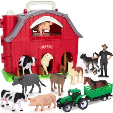 Imagem de Brinquedos para animais de fazenda Ellinjan Big Red Barn com bonecos e
