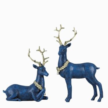 Imagem de DOVDOV Estátuas e esculturas de Natal de rena azul, decorações de Natal azuis, adequadas para escritório, sala de estar, mesas de café, prateleiras de exibição, armários de TV, decoração de divisória