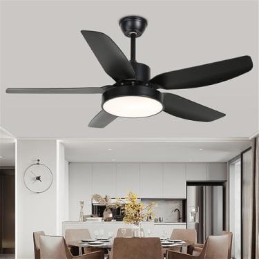Imagem de Ventilador de teto moderno nórdico com controle remoto, luminária elétrica de luxo para sala de estar, restaurante, quarto, escritório, hotel e villa, com LED (Estilo 43, 1 unidade)