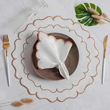 Imagem de Conjunto de 12 jogos americanos estilo americano Jogos americanos para uma mesa de jantar para 6 pessoas Arranjo de mesa Guardanapos redondos Mesa de jantar(Florata Marfin)