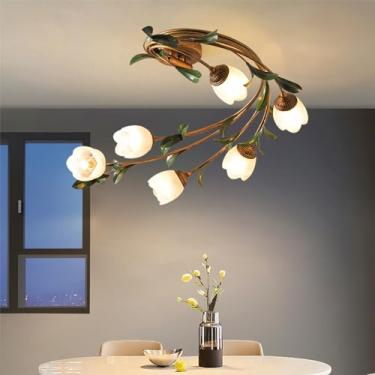 Imagem de Luminária de teto American Flower, estilo pastoral francês, criativa, para sala de estar, sala de jantar, quarto, casa de campo, loja de roupas, luminária pendente LED para decoração de casa