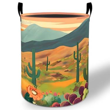 Imagem de Cesto de roupa sudoeste, cacto do deserto, 50 x 40 cm, balde de armazenamento de roupas Oxford dobrável à prova d'água para quarto, banheiro, quarto, berçário, organizador de brinquedos, presentes