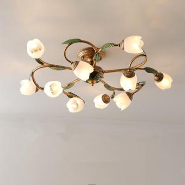 Imagem de Luminária de teto American Flower, estilo pastoral francês, criativa, para sala de estar, sala de jantar, quarto, casa de campo, loja de roupas, luminária pendente de LED para decoração de c