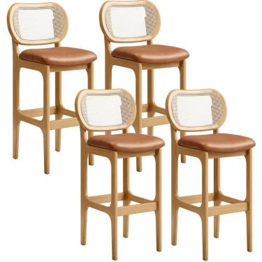 Imagem de Kit 04 Banquetas Altas Para Cozinha Bancada Sala Tela Betta Fixa L02 Couríssimo Whisky - Lyam