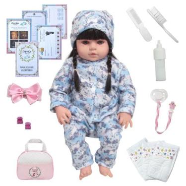 Imagem de Bebê Reborn Boneca Morena 46cm Unicórnio + Bolsa Maternidade - Cegonha