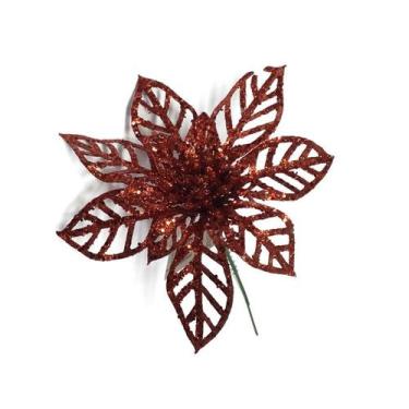 Imagem de Enfeite Decorativo Flor Vazada C/ Glitter 17,5cm - Niazitex, VERMELHO