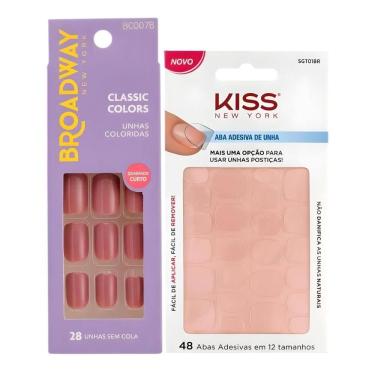 Imagem de Kit Kiss New York: Unhas Postiças Quadrado Curto Smoothie e Abas Adesivas Unhas
