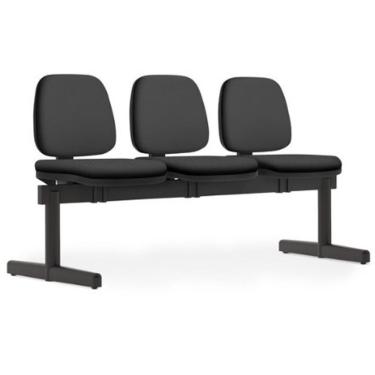 Imagem de Cadeira Longarina 3 Lugares Recepção Sala De Espera Work F02 Sintético Preto - Lyam Decor