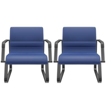 Imagem de Kit 02 Cadeiras De Escritório Recepção Fixa Pés Preto Lev P03 Vinil Azul - Lyam Decor