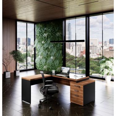 Imagem de Mesa Diretor Web40: Elegância Vidro 1,72x1,60 - Nogal-preto