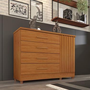 Imagem de Cômoda Barcelona Com Pés 4 Gavetas E 1 Porta Ripada Tcil Cinamomo