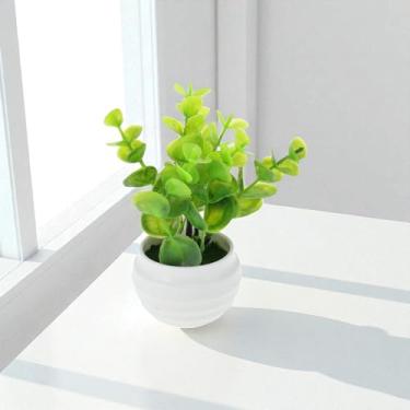 Imagem de Generic 1 vaso de árvore artificial com nervuras, planta de eucalipto, plástico verde, 8 x 8 x 8 cm