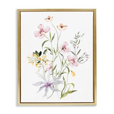 Imagem de Stupell Industries Pacote de folhagem floral, arte de parede em tela flutuante com moldura dourada, design por Lettered and Lined, 78 x 63 cm