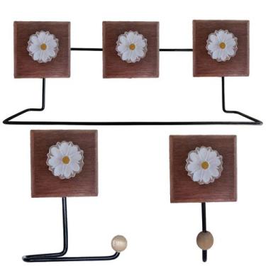 Imagem de Kit Banheiro 3 Peças Toalheiro Cabideiro Porta Papel Papel Com Flores 