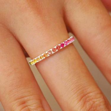 Imagem de 1 anel de zircão colorido indireto banhado a prata branca para mulheres uso diário namoro melhor presente de aniversário joias finas presentes, Silver-5, Prata, Zircônia cúbica