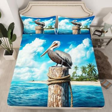 Imagem de Jogo de lençol solteiro pelicanos, animais costeiros, pássaros marinhos, crianças, meninos e meninas