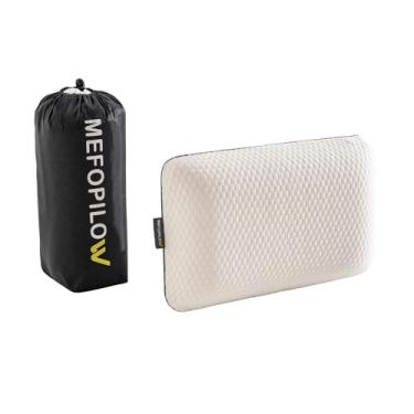 Imagem de MEFOPILO Almofada de viagem de espuma viscoelástica com capa lavável e bolsa de transporte – Travesseiro de pescoço compacto, macio e respirável para avião, acampamento e carro (branco - sem capa