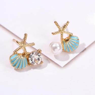 Imagem de Brincos femininos de estrela-do-mar com pérola e estrela-do-mar da moda, brincos de praia, verão, oceano, praia, joias, presentes, One Size, Metal, Sem pedra preciosa