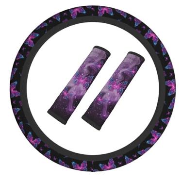 Imagem de Capa de volante de borboleta elástica antiderrapante para volante de carro com cinto de segurança almofada de ombro para mulheres e homens