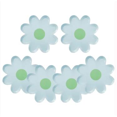 Imagem de NOVIPEROW Pacote com 50 pratos de papel em forma de flor, pratos de margarida azul claro de 22 cm, pratos de sobremesa descartáveis premium para dia dos namorados, aniversários, chás de bebê e festas