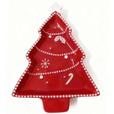 Imagem de ROSE CREATE Conjunto de bandejas de aperitivo para lanches de 30 cm, pratos de porcelana para sobremesa de árvore de Natal, prato de lanche, bandeja de salada de cereais alimentares, prato de cerâmica