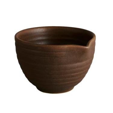 Imagem de Goodies Tigela Matcha marrom, cerâmica artesanal, esmaltada, segura para lava-louças, segura para micro-ondas, bico sem derramamento para misturar e despejar facilmente, perfeita para matcha batida e