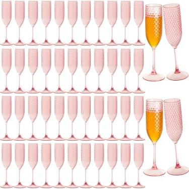 Imagem de Pacote com 48 taças de champanhe de plástico rosa mimosa copos de champanhe inquebráveis copos de brinde de casamento copos de diamante reutilizáveis de 156 g copos de vinho copos vintage para