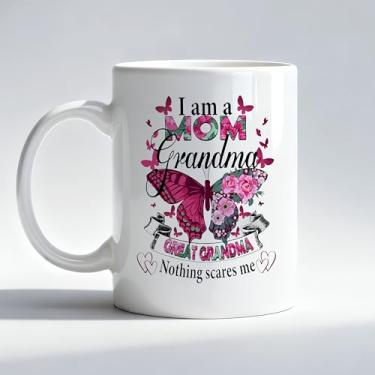 Imagem de Fyecoluo Caneca floral borboleta grande vovó, anúncio de bebê de gravidez para xícara de café da avó, caneca de café de cerâmica promovida à bisavó 325 ml